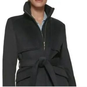 KARL LAGERFELD Paris. Wool Blend, belted,stand-collar, Black, size M. NWT